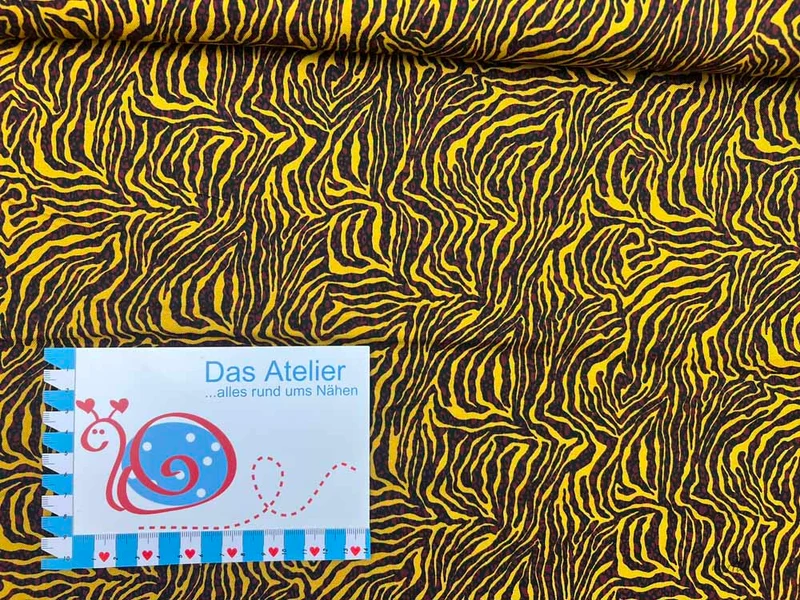 Viscose Druckstoff Tiger, braun/gelb