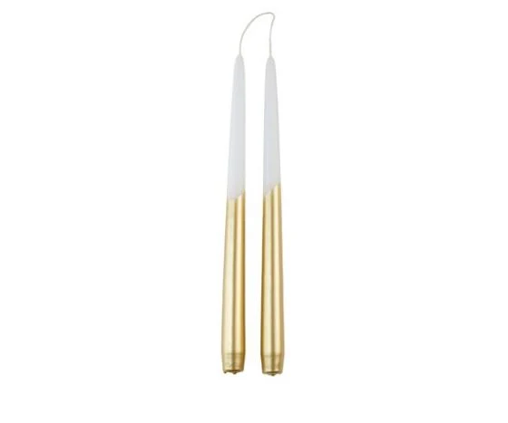 Kerzen DIP DYE gold weiß | 2er Stabkerzen lang | 8 H Brennd. | 29x2,1 cm | RUSTIK LYS
