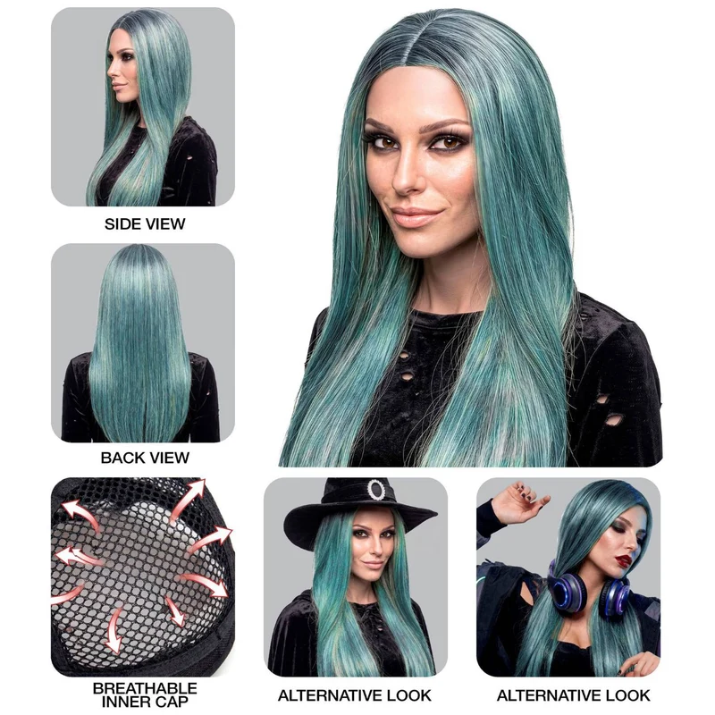 Perücke "Hexe" für Damen | Grau Mintgrün