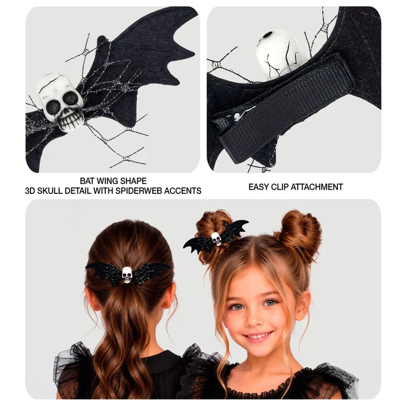 Haarspange Fledermaus Totenkopf Kindergröße | Schwarz