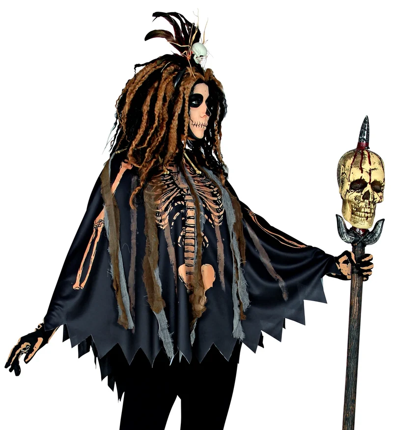 Voodoo Priesterin Kostüm Poncho mit Kapuze | Schwarz