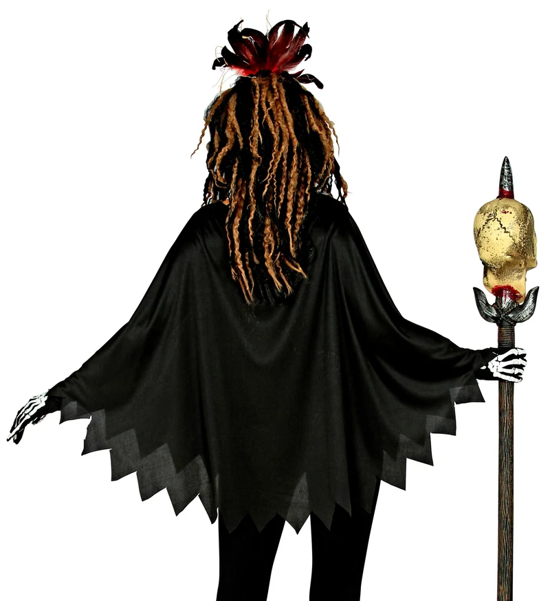 Voodoo Priesterin Kostüm Poncho mit Kapuze | Schwarz