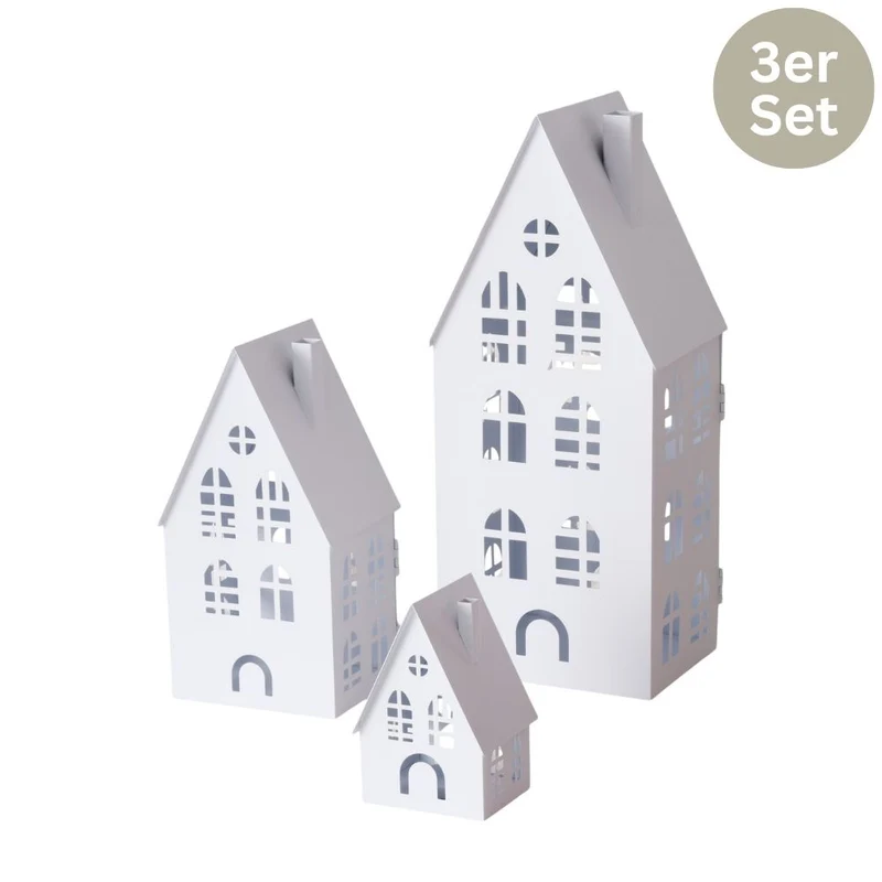 Laternen-Häuser Ida 3er-Set weiß