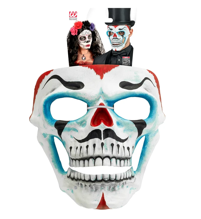 Halloween Totenkopf Clownmaske "Dia de los Muertos" | Weiß Blau