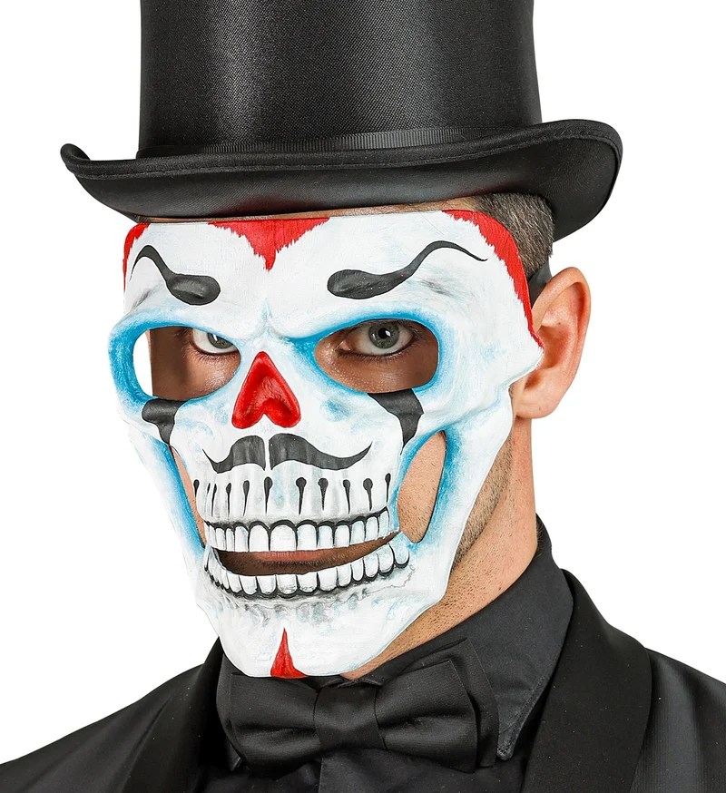 Halloween Totenkopf Clownmaske "Dia de los Muertos" | Weiß Blau