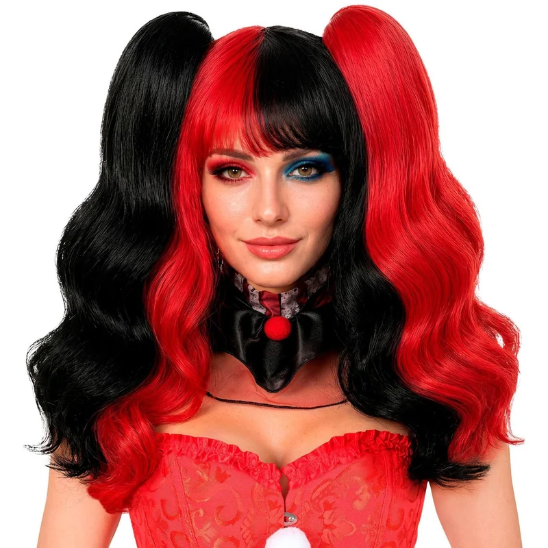 Perücke "Harlekin mit Extensions" für Damen | Schwarz Rot