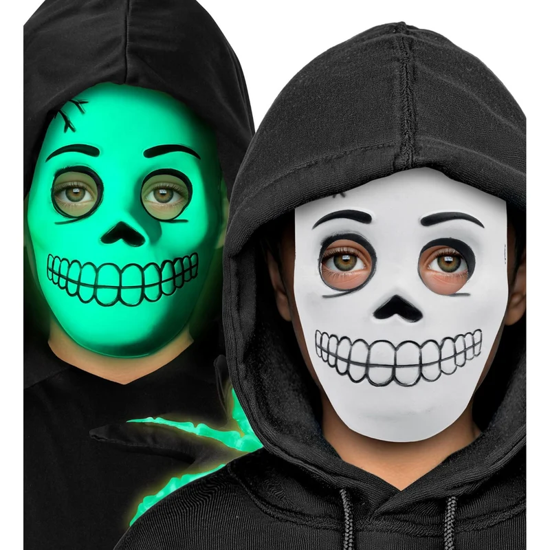 Halloween Maske "Totenkopf" für Kinder im Dunkeln leuchtend | Weiß Schwarz