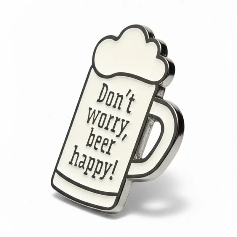 Anstecker Spruch "Don't Worry, Beer Happy" - Bierkrug