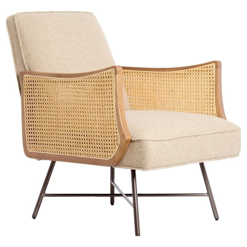 Loungesessel FIORA beige mit Rattangeflecht