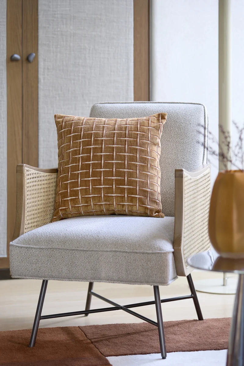 Loungesessel FIORA beige mit Rattangeflecht