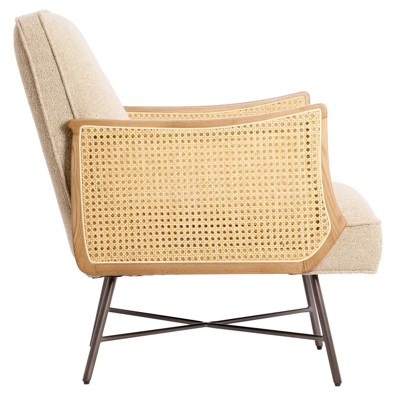 Loungesessel FIORA beige mit Rattangeflecht