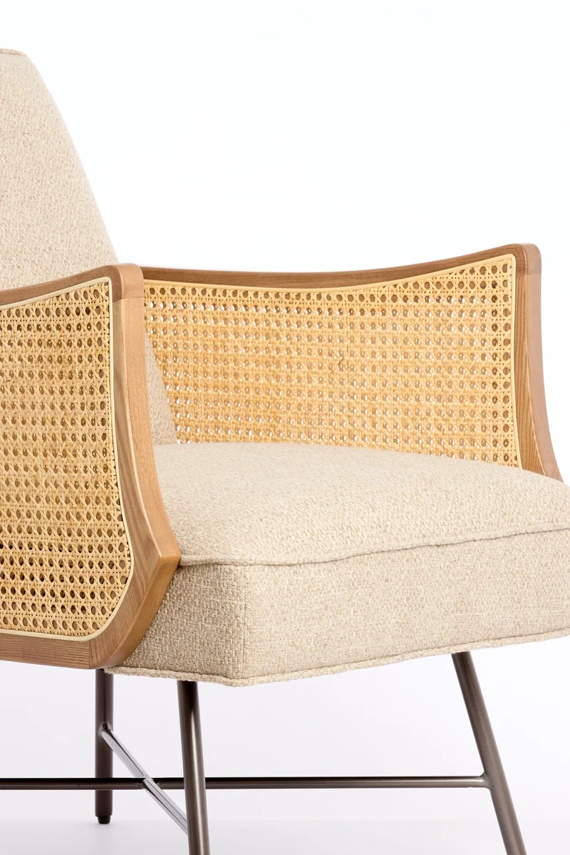 Loungesessel FIORA beige mit Rattangeflecht