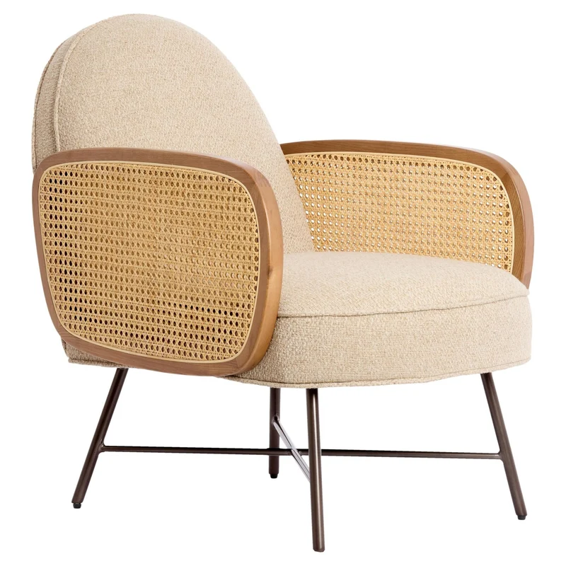Loungesessel FIENNE beige mit Rattangeflecht