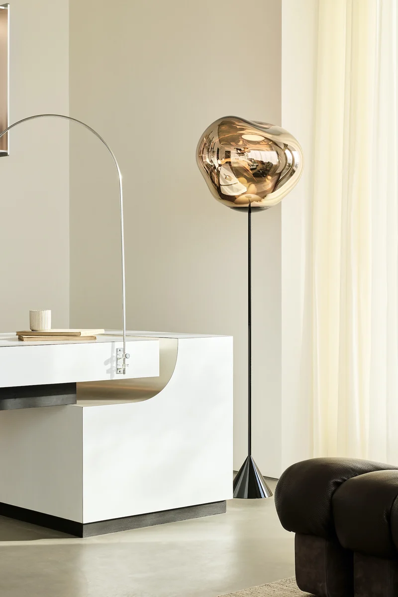 Melt Cone Slim Floor Light in Gold Polished Polycarbonate