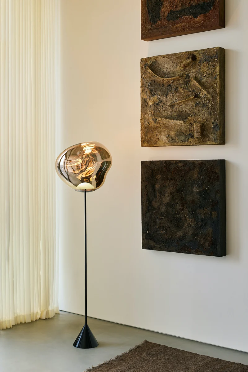 Melt Cone Slim Floor Light in Gold Polished Polycarbonate