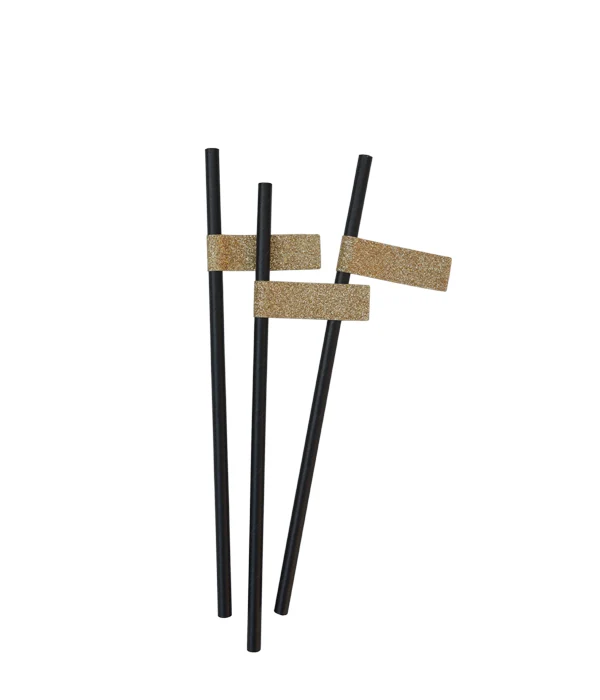 Trinkhalme schwarz + Sticker goldglitter 20 STRAW + FLAGS gold | DELIGHT DEPARTMENT