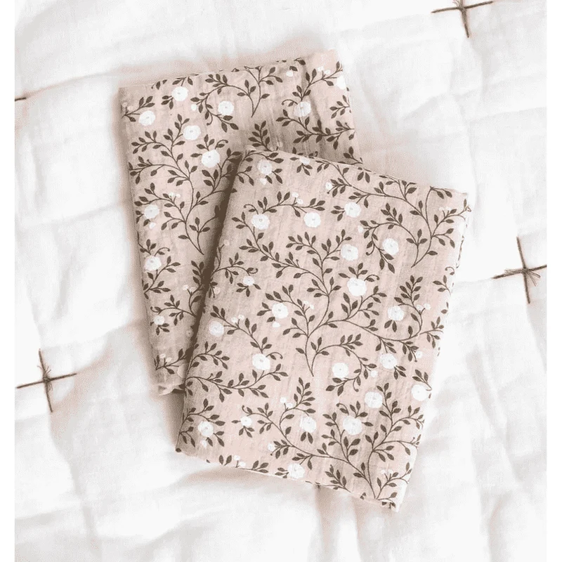 Musselin Tücher 2er Set BLOSSOM altrosa 60x60 cm Bio Cotton ♥ a little lovely company