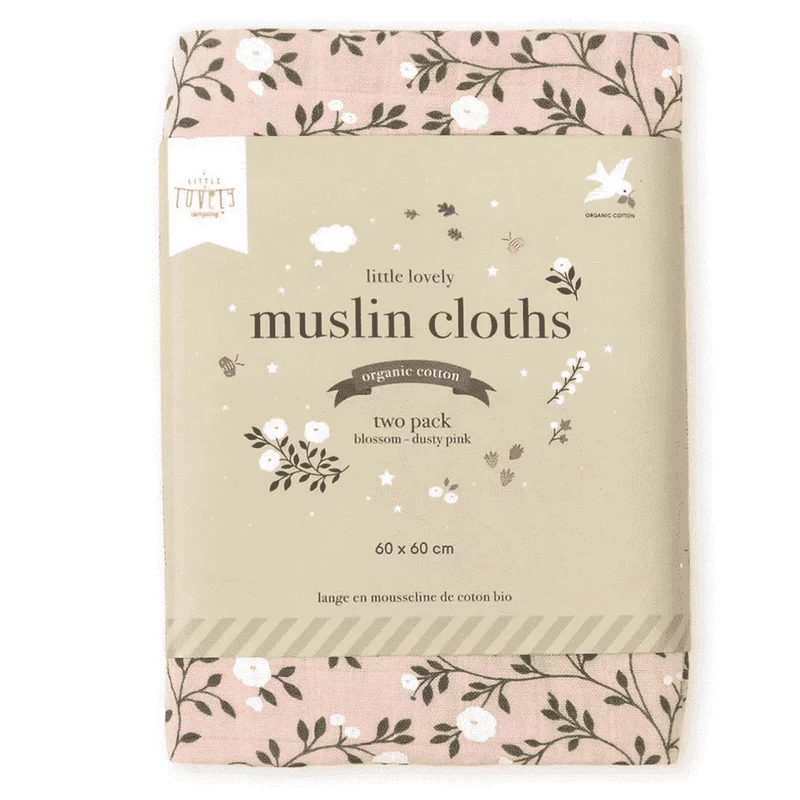 Musselin Tücher 2er Set BLOSSOM altrosa 60x60 cm Bio Cotton ♥ a little lovely company