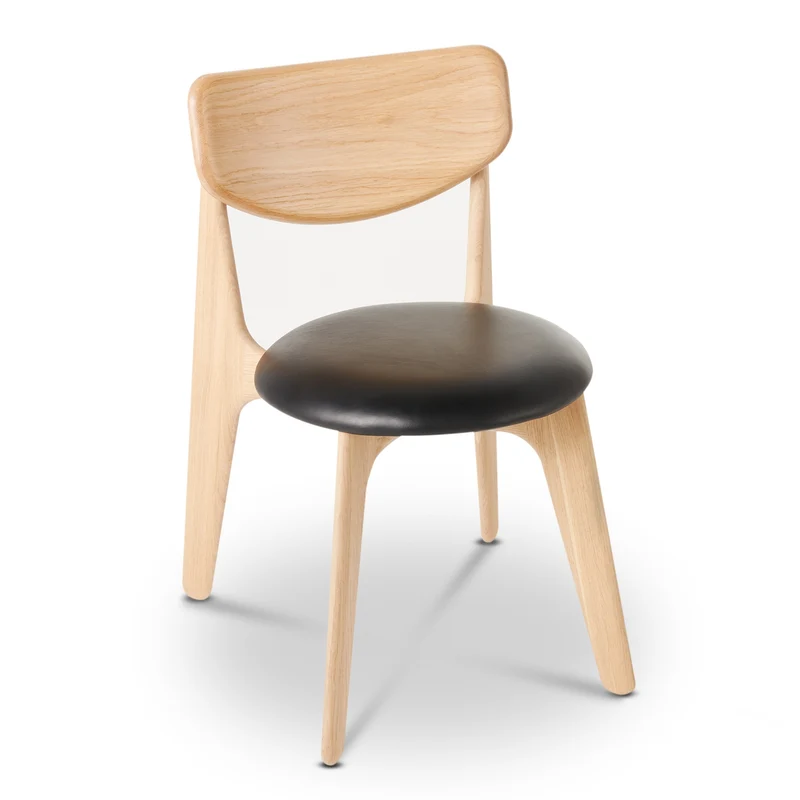 Slab Dining Chair – Natural Brushed Oak & Black Leather