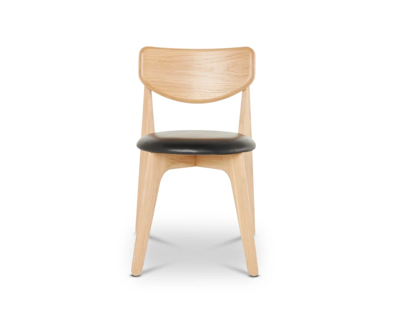 Slab Dining Chair – Natural Brushed Oak & Black Leather