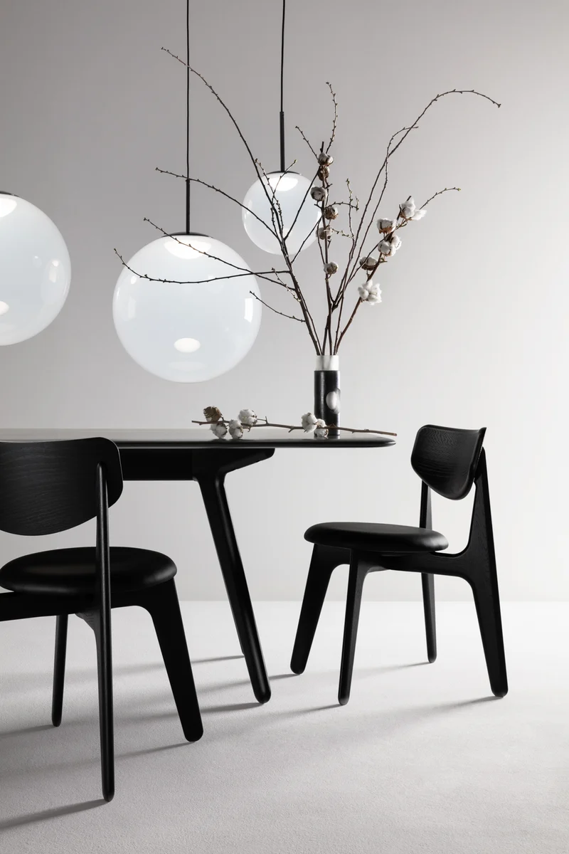 Slab Dining Chair – Black Brushed Oak & Black Leather