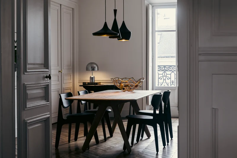 Slab Dining Chair – Black Brushed Oak & Black Leather