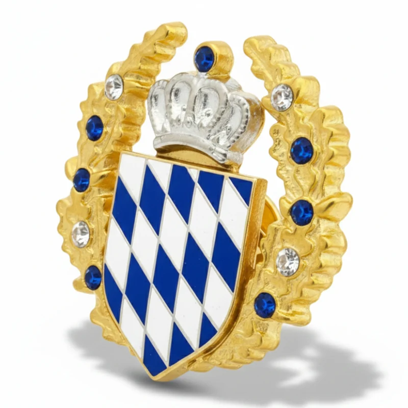 Anstecker Bayerisches Wappen mit Goldkranz und Strass