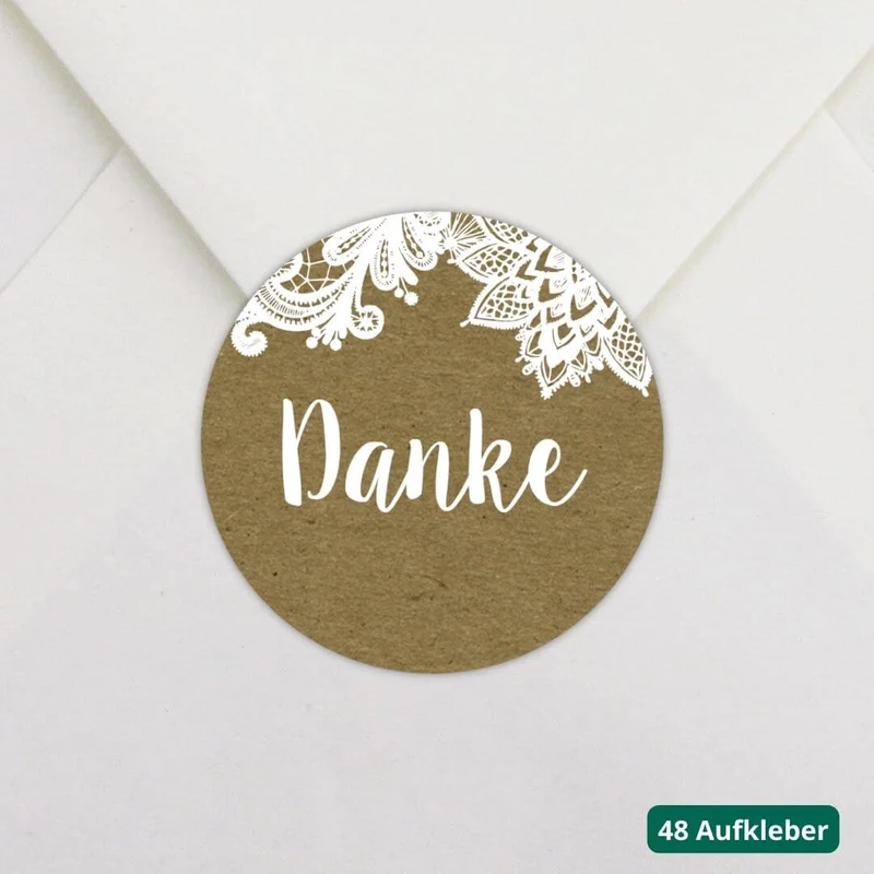 Aufkleber Vintage Spitze Danke (48 Stück)