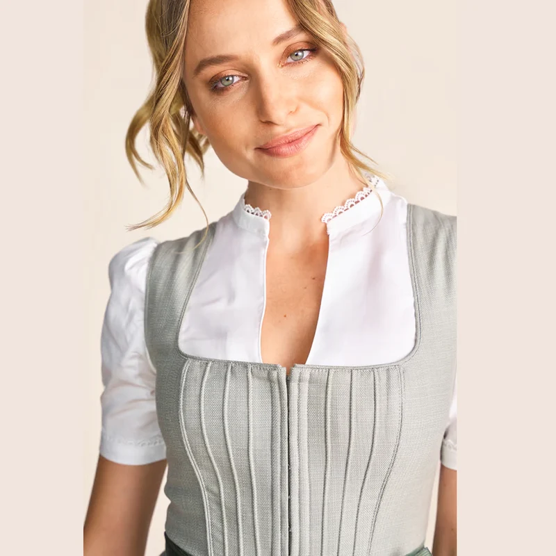 Krüger Dirndl Margit Grün 70cm Leinenstruktur