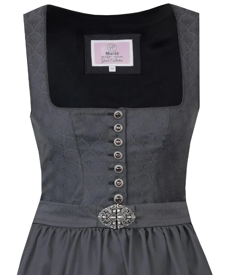 MarJo Dirndl Otterfing Asphalt Schwarz Gerader Ausschnitt 70cm