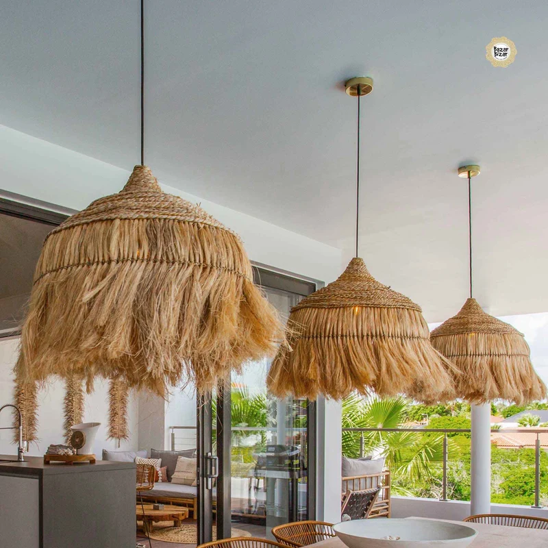 Boho Lampe aus Gras "The Abaca Hoola"