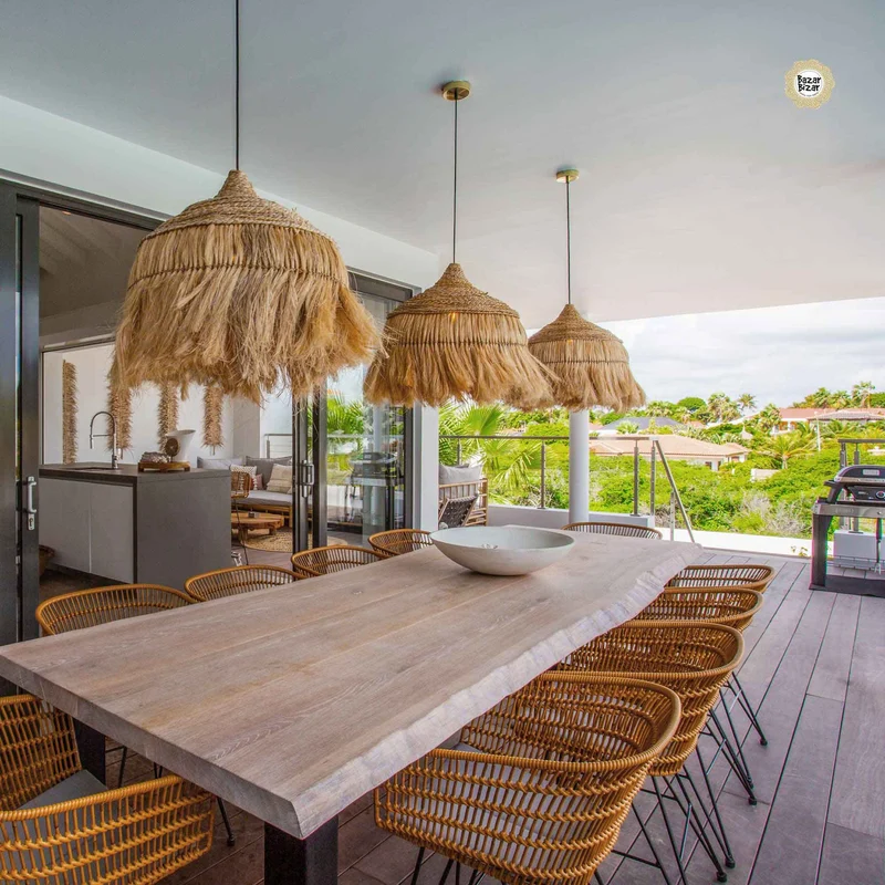 Boho Lampe aus Gras "The Abaca Hoola"
