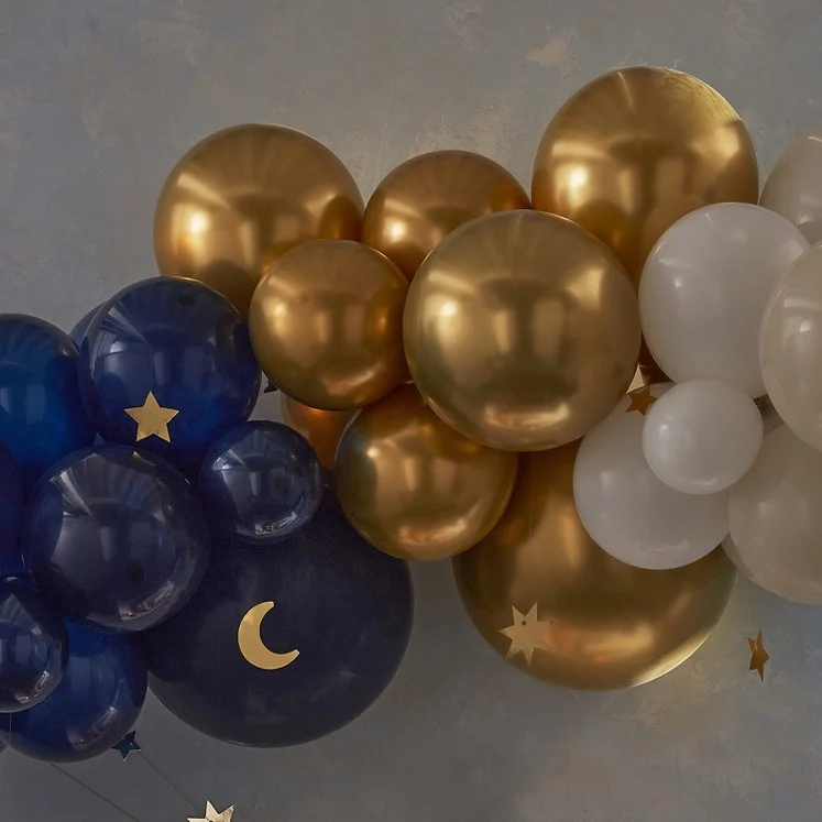 Ballon Girlande Set Farbmix marineblau, gold, creme