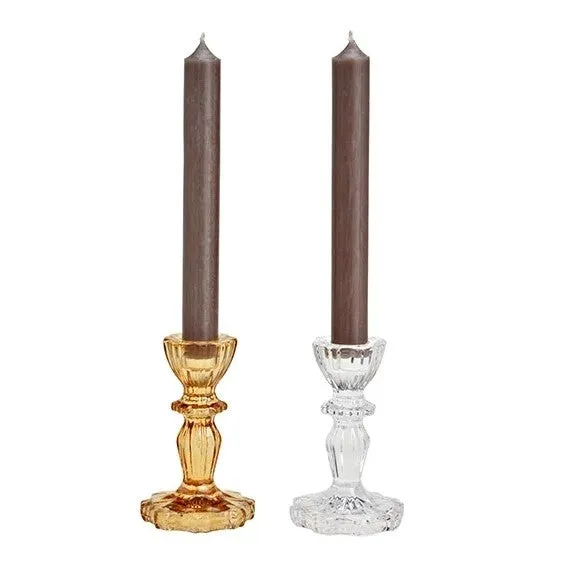 Kerzenhalter Set aus Glas klar / braun