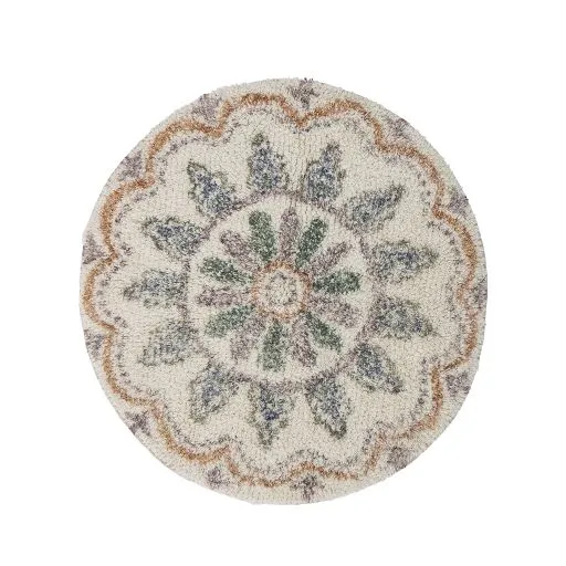 Bloomingville Teppich rund DELJON 60 cm | waschbar | Boho Look Baumwolle
