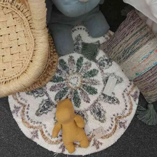 Bloomingville Teppich rund DELJON 60 cm | waschbar | Boho Look Baumwolle