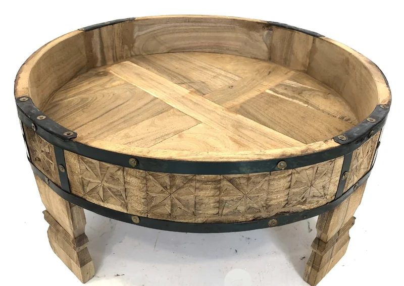 Holzschale auf Füßen CHAKKI Holztisch 46x20,5 cm UNIKA mit Schnitzereien
