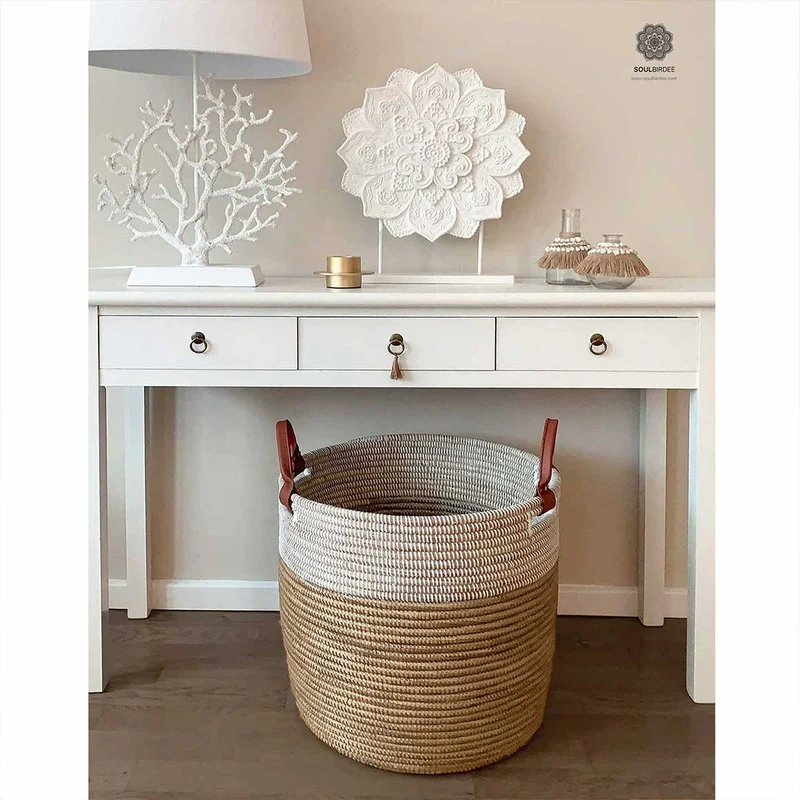 Korb mit Lederhenkel LONDON | Weiss Silber