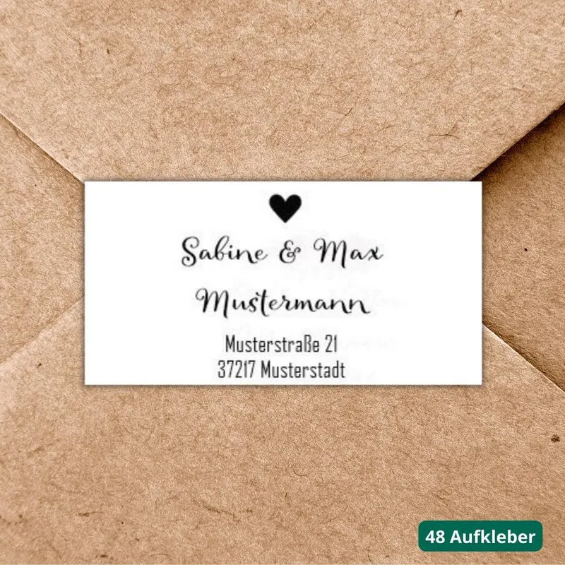 Personalisierte Adressaufkleber Herzchen (48 Stück)