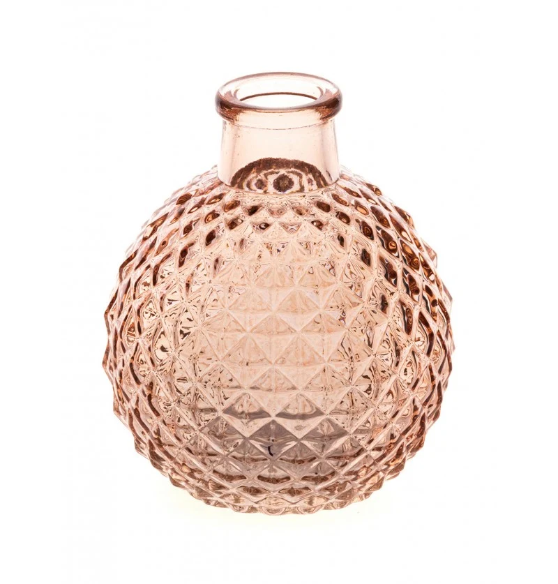 Glas Vase rund klein mit Karorelief (1 Stück)