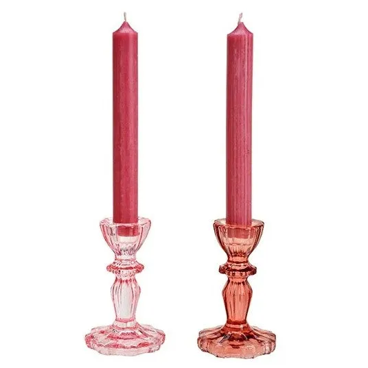 Kerzenhalter Set aus Glas rosa / pink