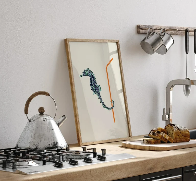 Seahorse and Straw 30x40 Poster Kunstdruck - The Dybdahl Co
