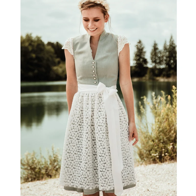 Alpenfee Dirndl Xara Mint Grün Hochgeschlossen 60cm
