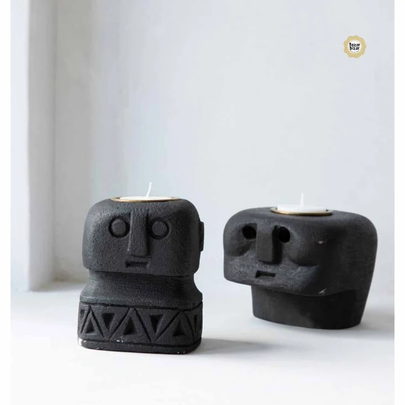 Teelichthalter mit Gesicht "Sumba Stone #26"