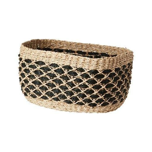 Korb COLLECT Seegras 35x28x20 cm | Boho schwarz natur | handgeflochten | Affari of Sweden