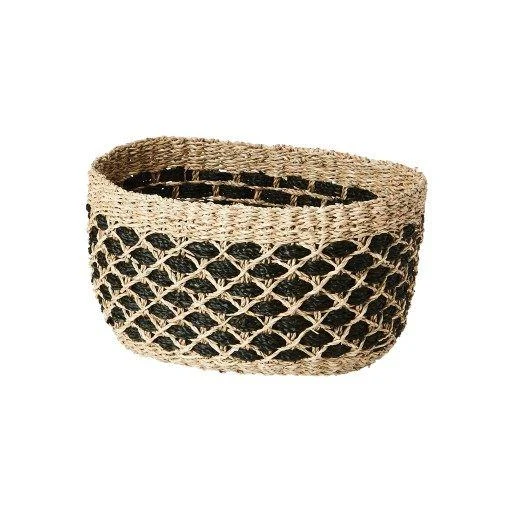 Korb COLLECT Seegras 30x25x19 cm | Boho schwarz natur | handgeflochten | Affari of Sweden