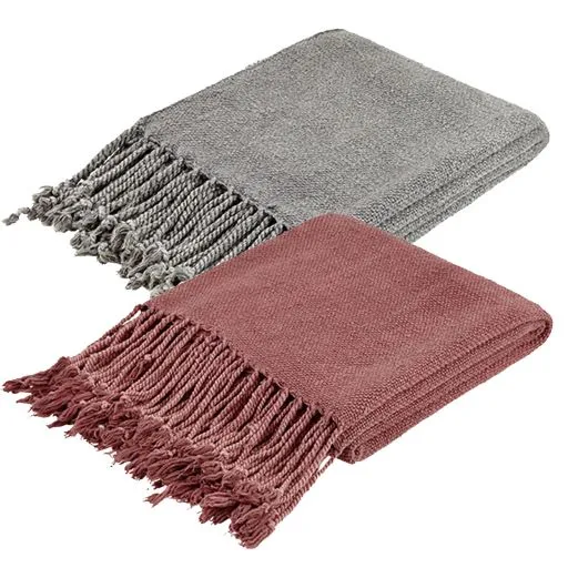 Decke Plaid SAMSARA GRAU 130x180 cm | handgesponnene Baumwolle | Liv Interior