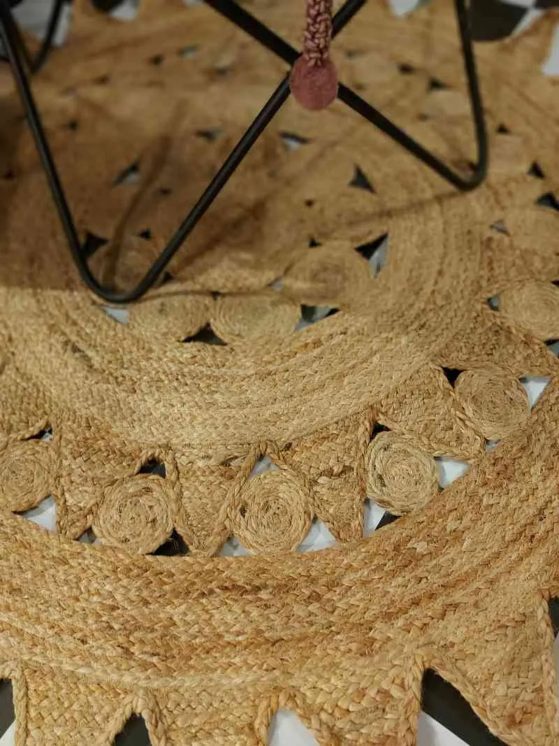 Teppich rund Jute natur SUN 120 cm | Weihnachtsbaumteppich Boho Home Madam Stoltz