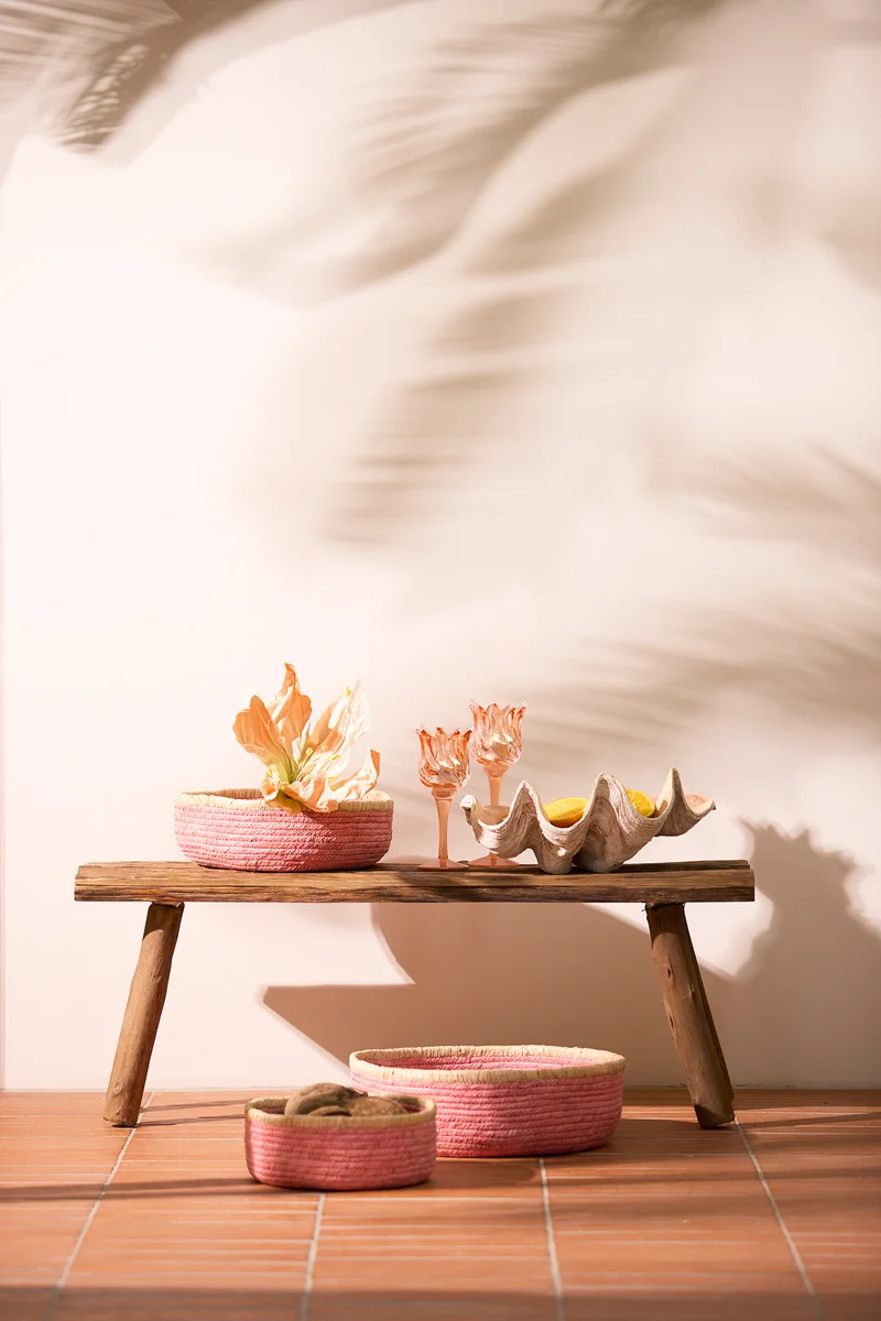 Korb PAITO 3er Set max Ø39x13 rosa, naturell