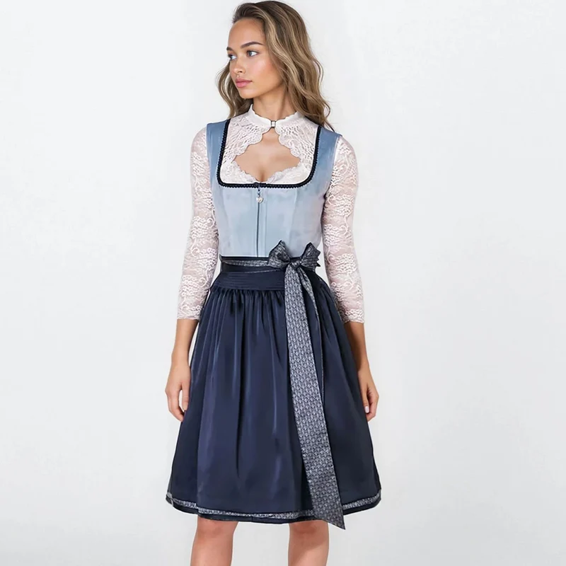 Krüger Dirndl Dena Blau/Hellblau Samt 60cm